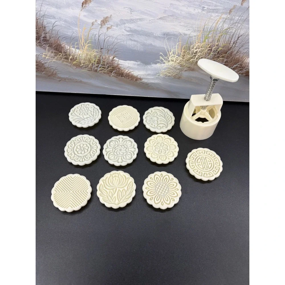 10 Pack Reusable Moon Cake Moulds Kitchen Gadgets for Fondant Making Ivory